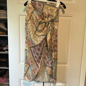 Zara Bohemian silk Patchwork print Midi Skirt